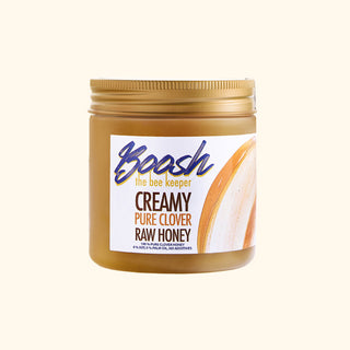 Jar of Egyptian creamy raw clover honey from Boosh the Beekeeper, 400g, front view