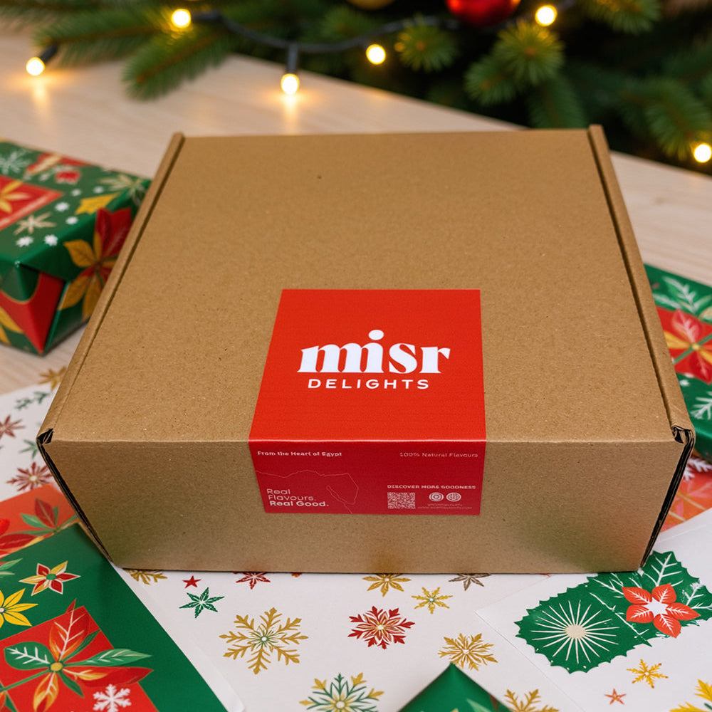 MISRDELIGHTS festive kraft gift box with brand label.